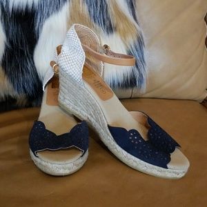 Kanna leather espadrilles wedges, ankle straps 8.5